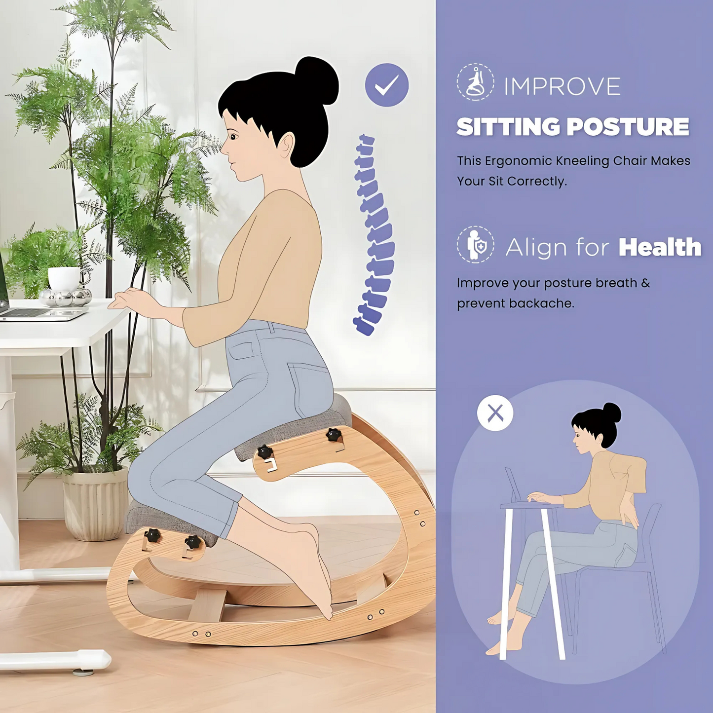 BackSaver™ Pro: Premium Wooden Kneeling Chair for Posture & Pain Relief